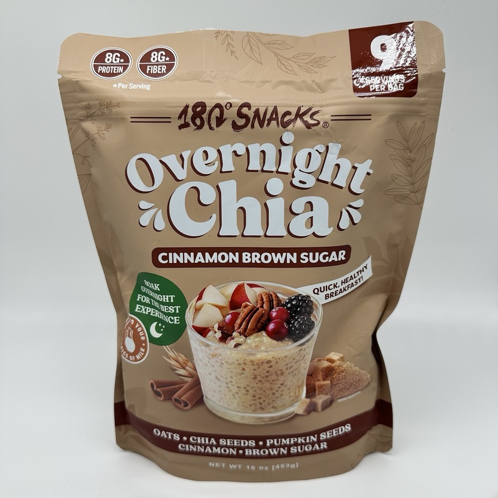 180 Snacks Cinnamon Brown Sugar Overnight Chia Seeds w/ Oats Cinnamon BB: 6/2027